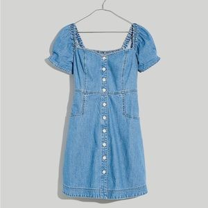 NWT MADEWELL Denim Puff-Sleeve Mini Dress in Dawnshire Wash SIZE 10